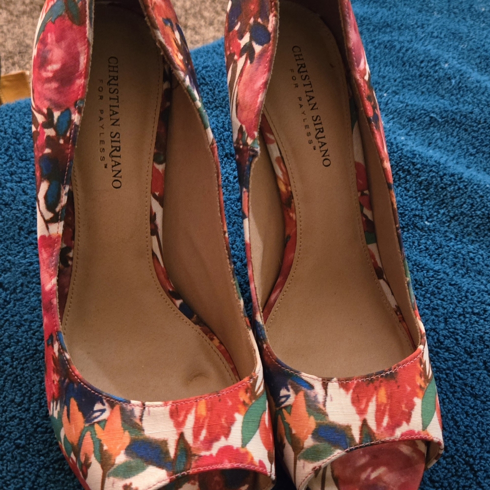 Christian Siriano Women's Floral Peep Toe Heels
